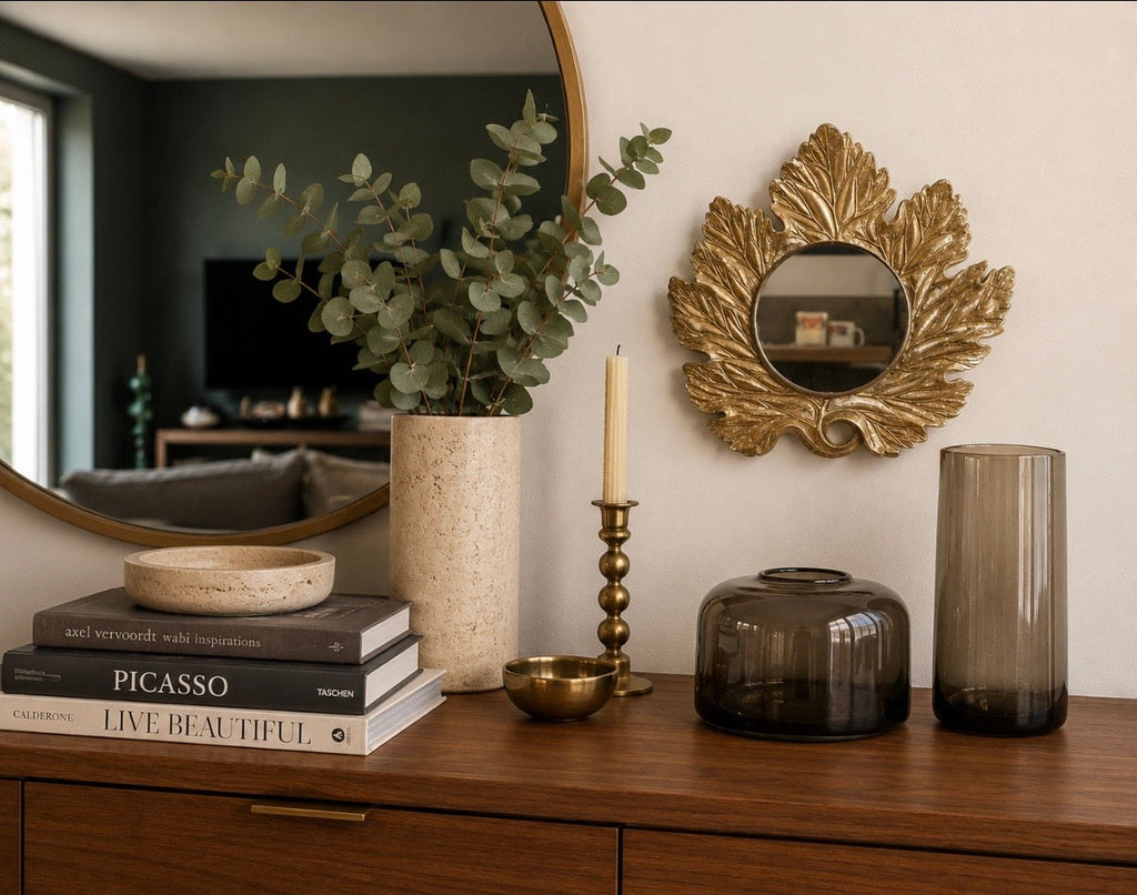 Miroir Vintage Mural Feuille Dorée – Hollywood Regency / Nature Chic – 27 cm