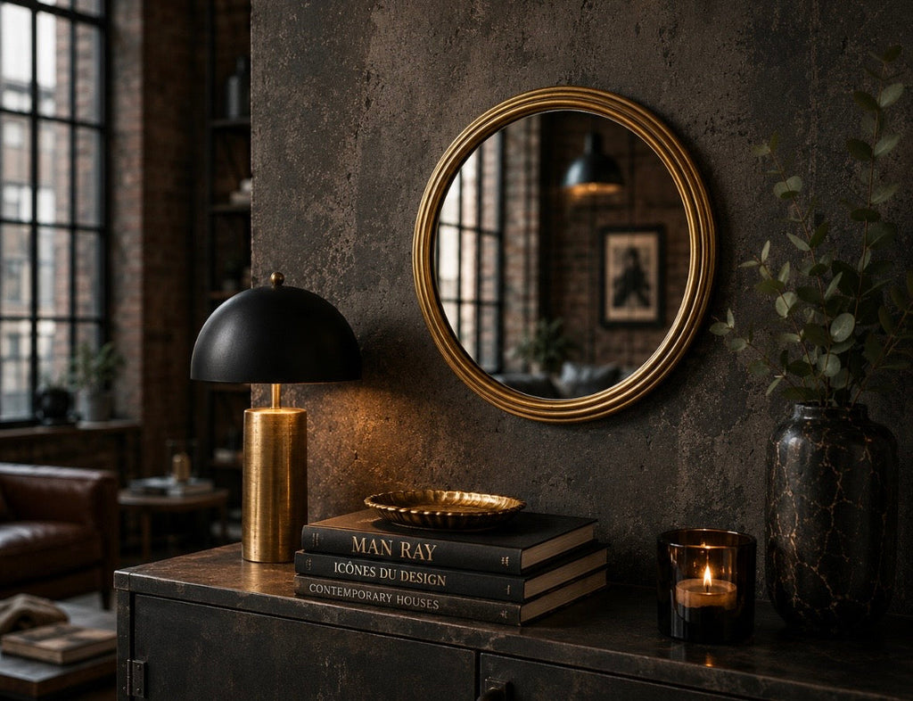 Miroir rond vintage en métal doré – Italie, années 1960-1970