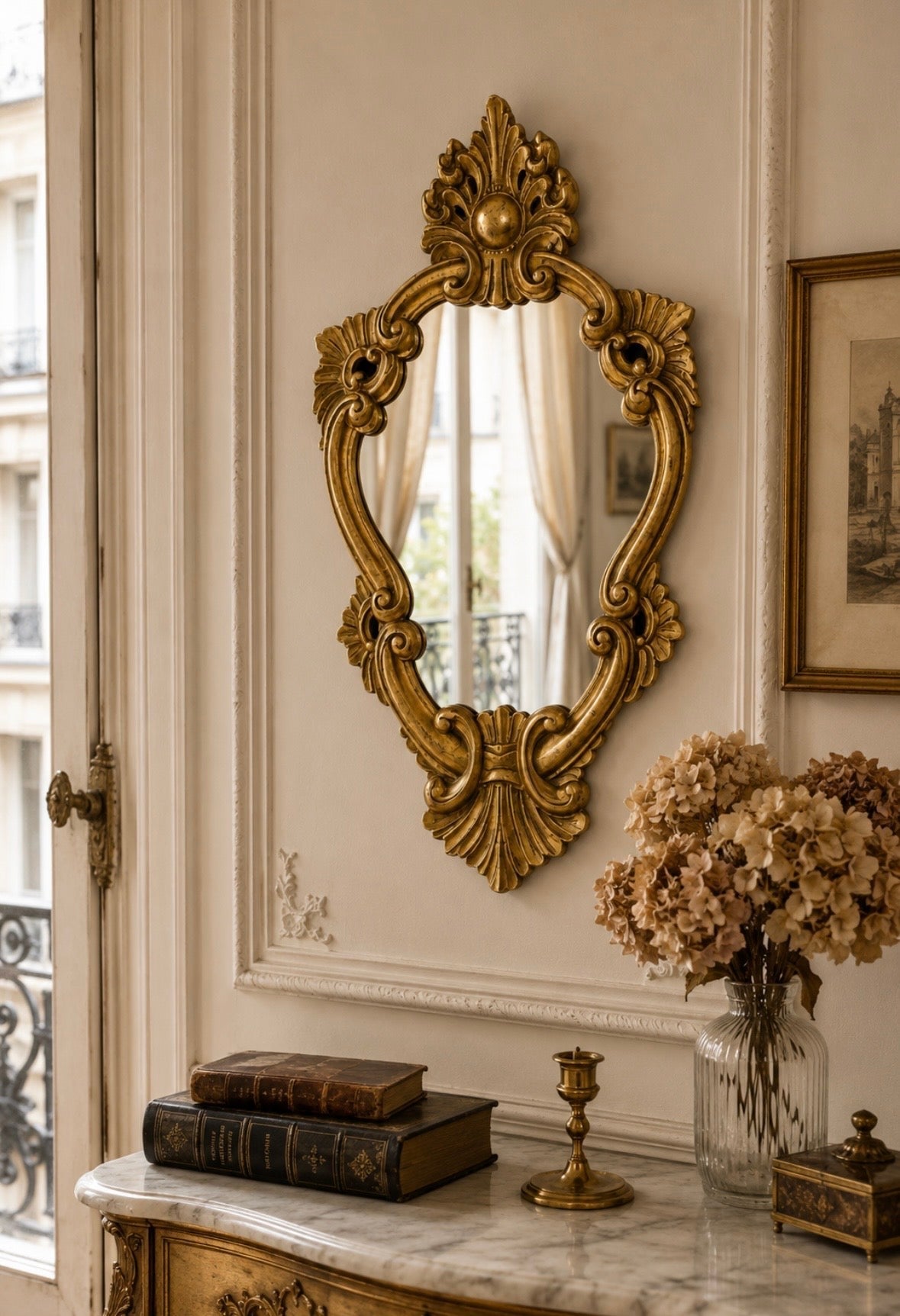 Miroir mural baroque italien doré – Florence, années 1960-1970