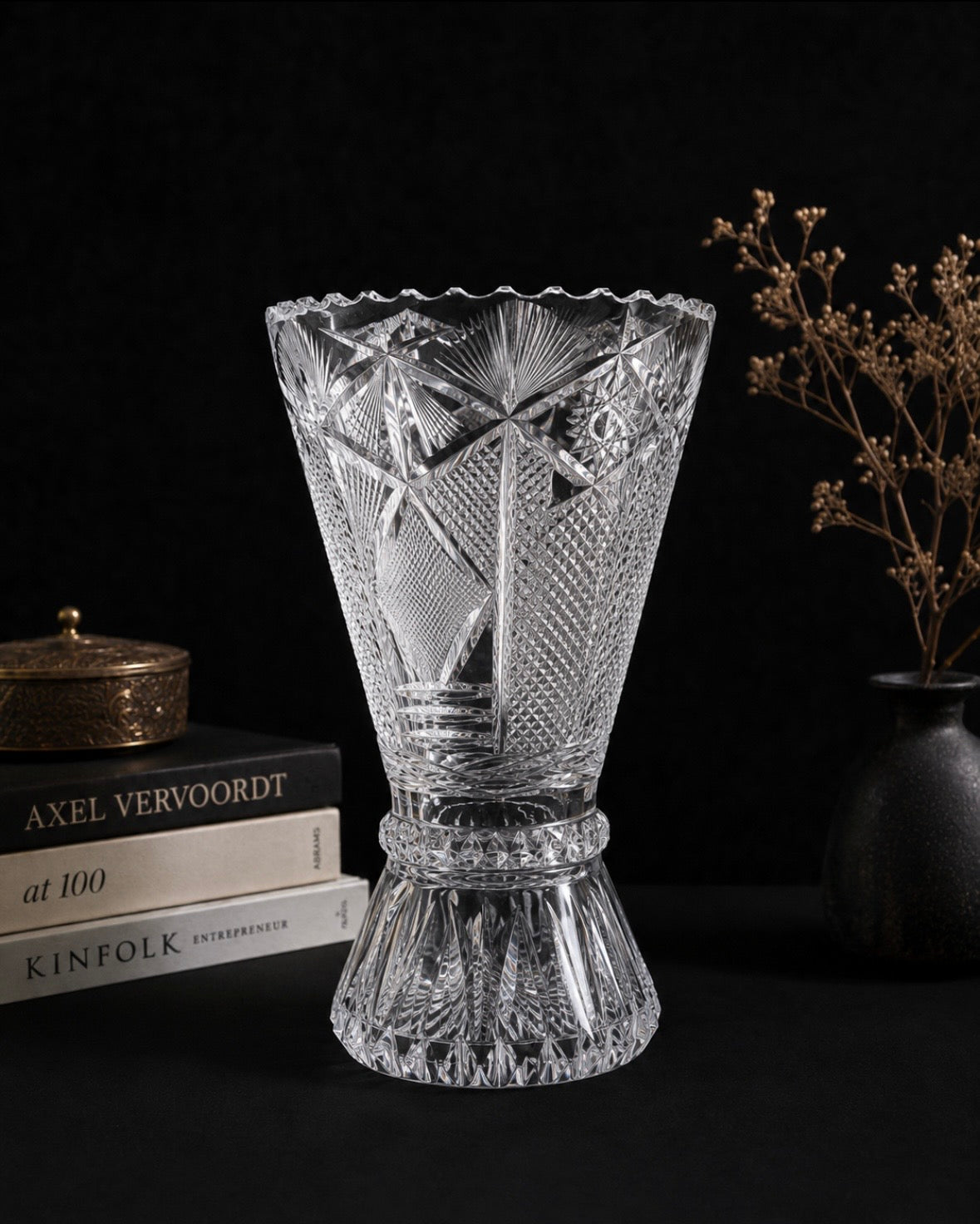 Vase en cristal taillé vintage – 31 cm