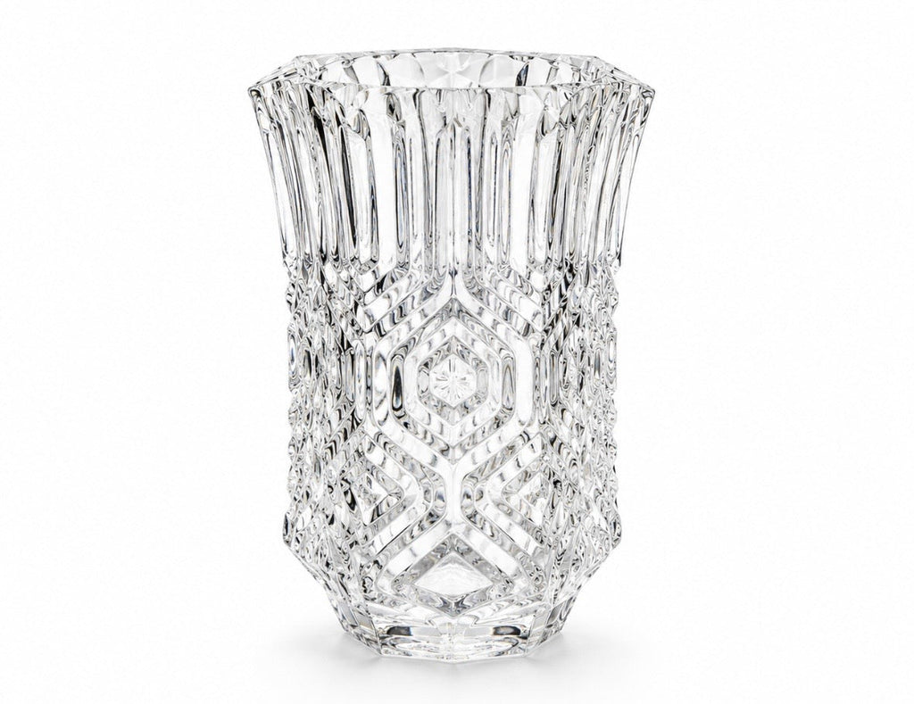 Vase vintage en cristal épais taillé – Design géométrique hexagonal – Années 1970