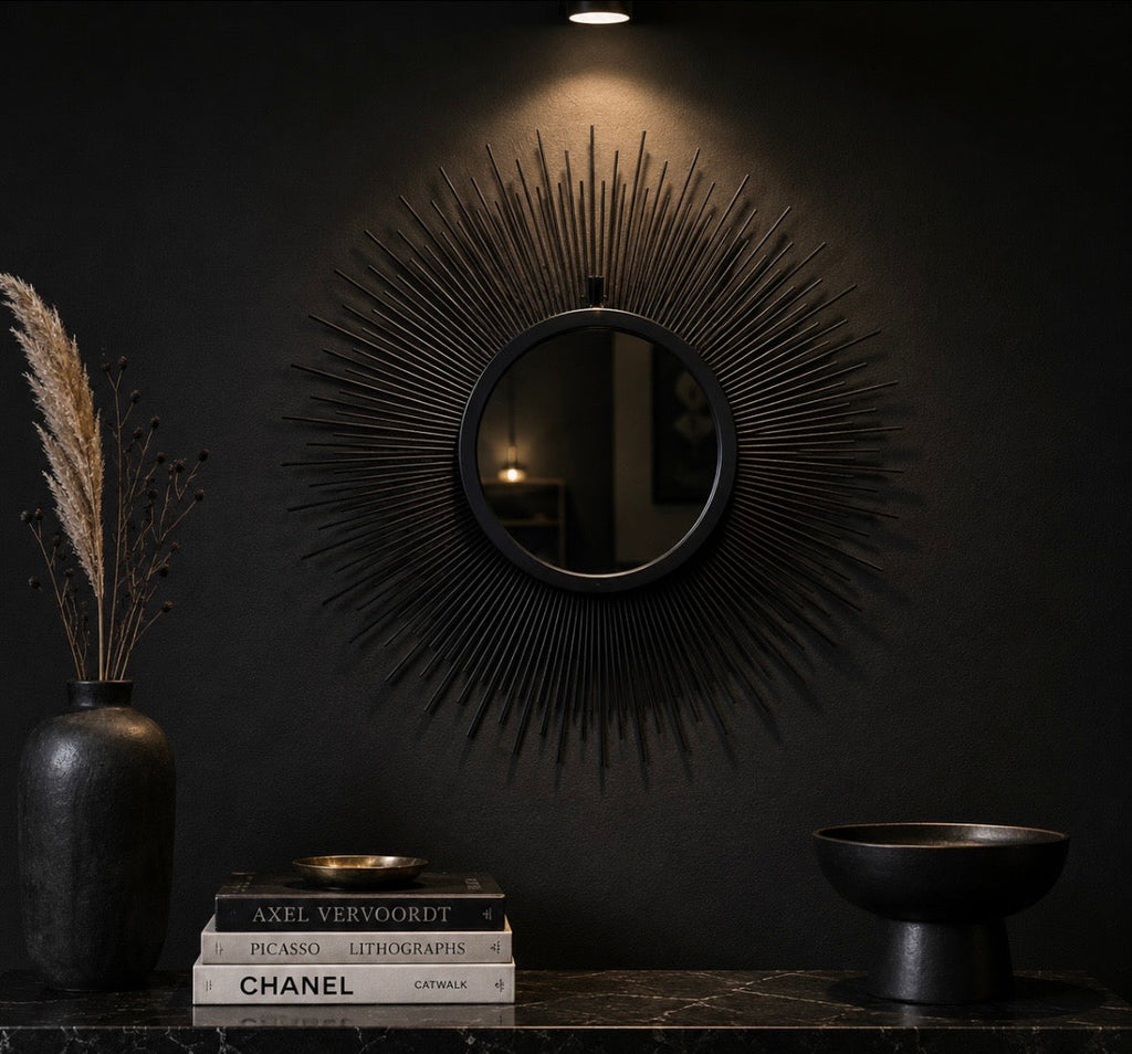 Miroir soleil vintage doré – 30 cm – Esprit Hollywood Regency