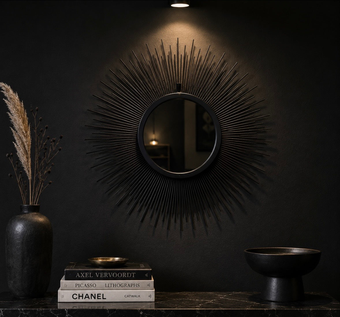 Miroir soleil vintage doré – 30 cm – Esprit Hollywood Regency