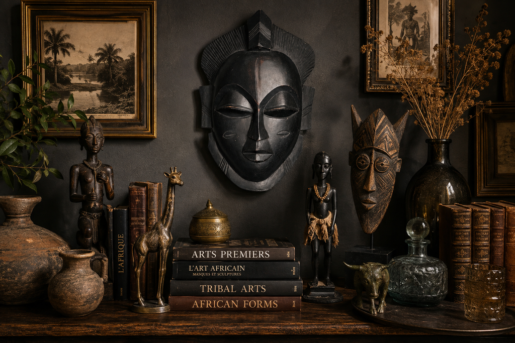 Grand masque africain en bois sculpté noir – 40 cm