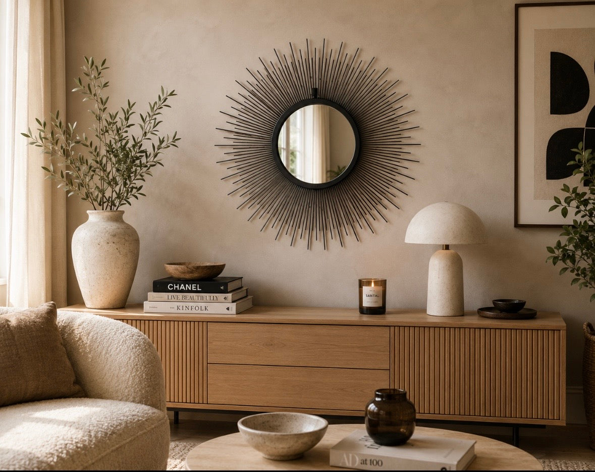 Miroir soleil vintage doré – 30 cm – Esprit Hollywood Regency