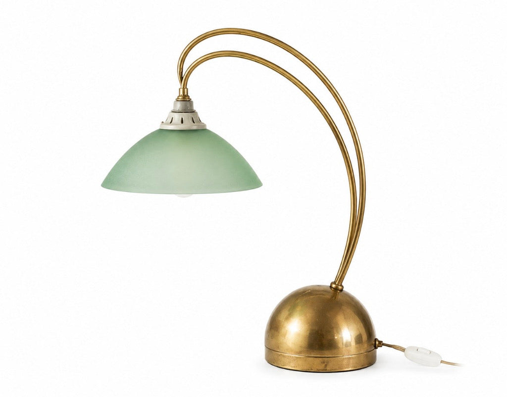 Lampe vintage arche en laiton et verre satiné vert d'eau