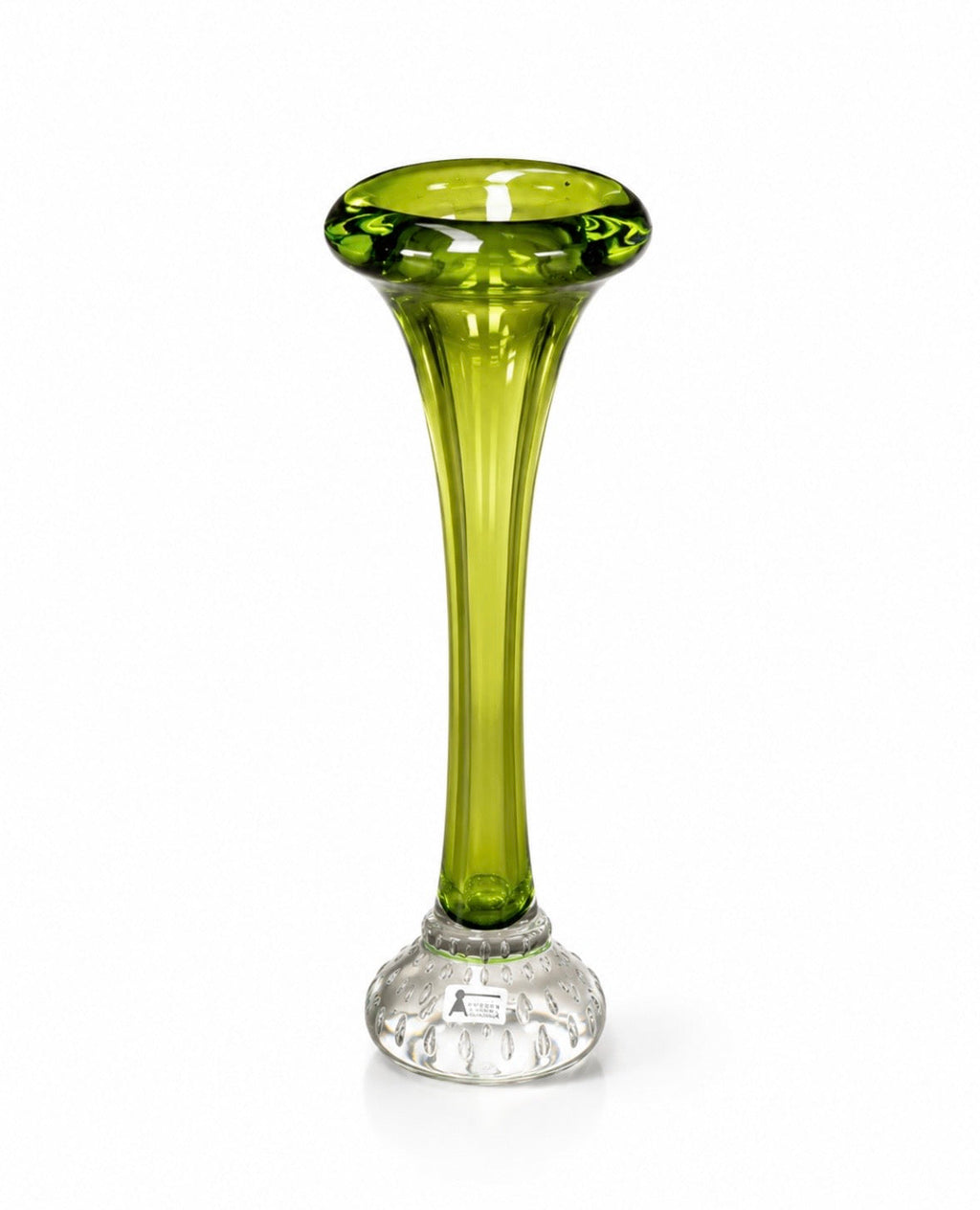 Vase soliflore vintage Nybro Glasbruk – Verre soufflé suédois vert olive – Années 1970