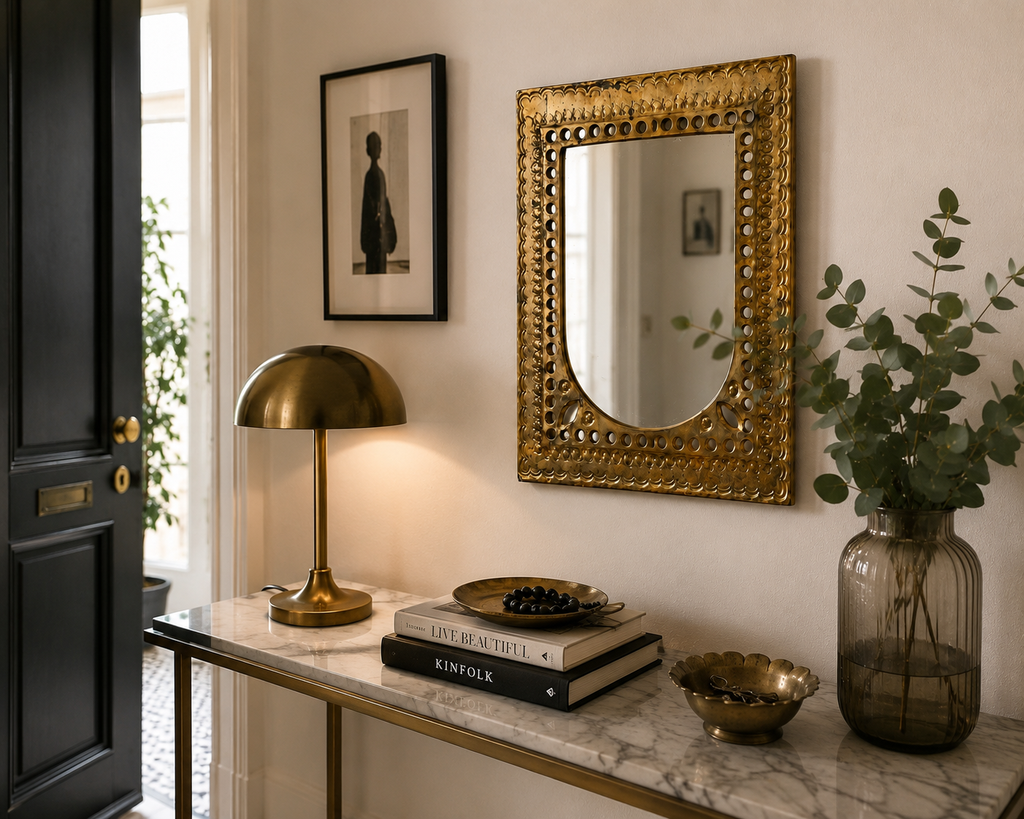 Miroir mural vintage en laiton repoussé – Années 60/70