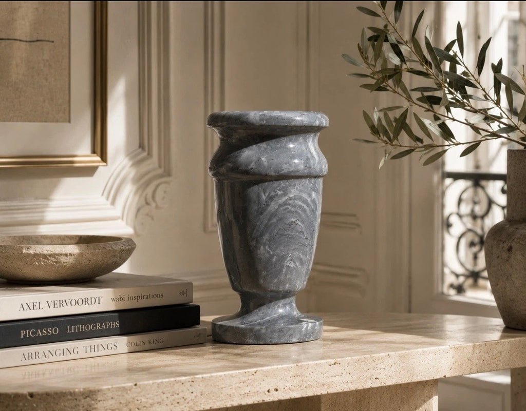 Vase en marbre Bardiglio gris italien vintage / Italian Marble Vase