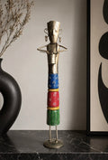 Grande Statue Africaine Métal Peint Main Vintage Années 70 — 55 cm