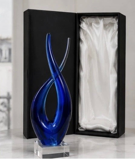 Sculpture Verre Bleu — Art Glass Style Murano Blue Glass Sculpture