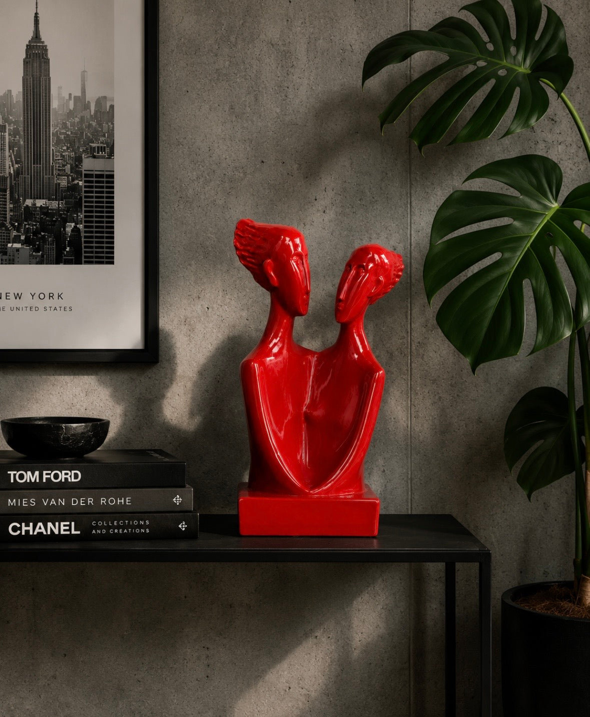 Statue contemporaine "Dialogue" en céramique rouge émaillée