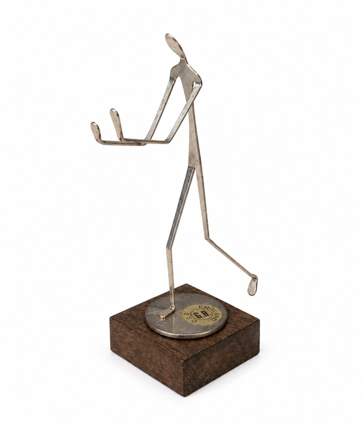 Statuette design minimaliste G.B. England – Métal & bois vintage