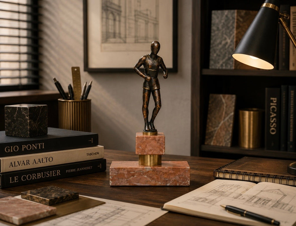 Statuette Athlète en Bronze sur Marbre Rose | Bronze Athlete Sculpture
