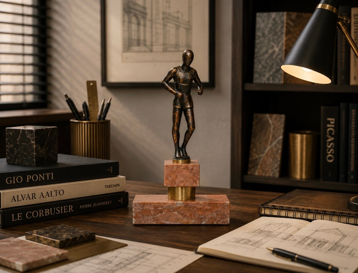 Statuette Athlète en Bronze sur Marbre Rose | Bronze Athlete Sculpture