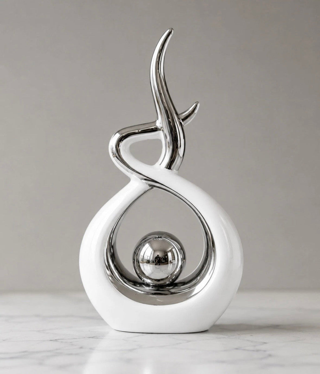 Sculpture Gestativo Art Abstrait Blanc Chrome — NK Curated Finds