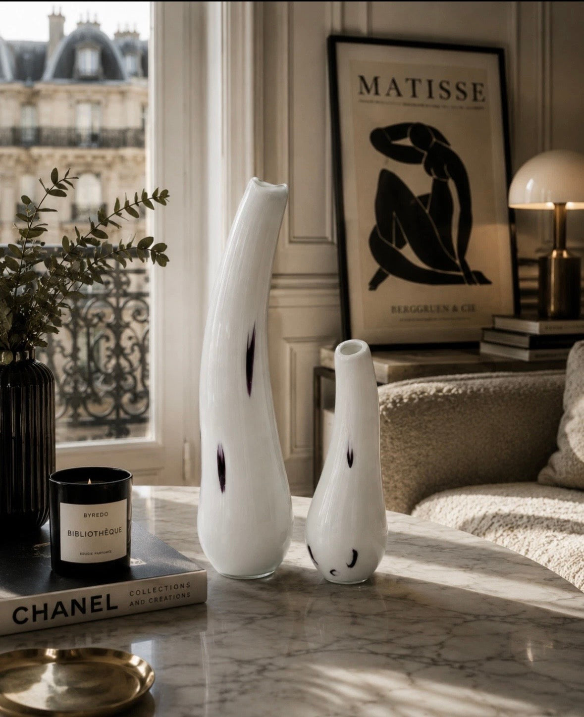 Paire de Vases Royal Art — Verre Blanc Organique Design Vintage Chic