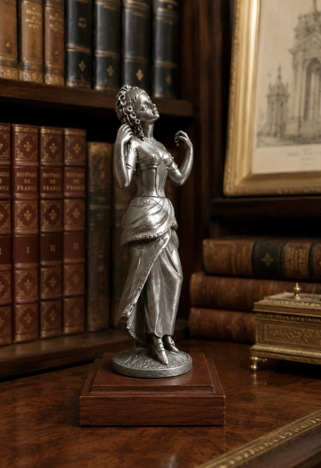 Statuette Danseuse Peltro Italie Vintage — Étain Cisélé Main, Made in Italy