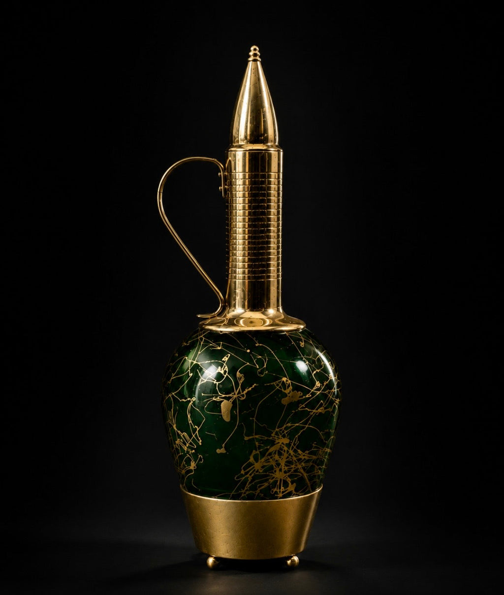 Carafe musicale vintage en verre vert et laiton – Années 60/70