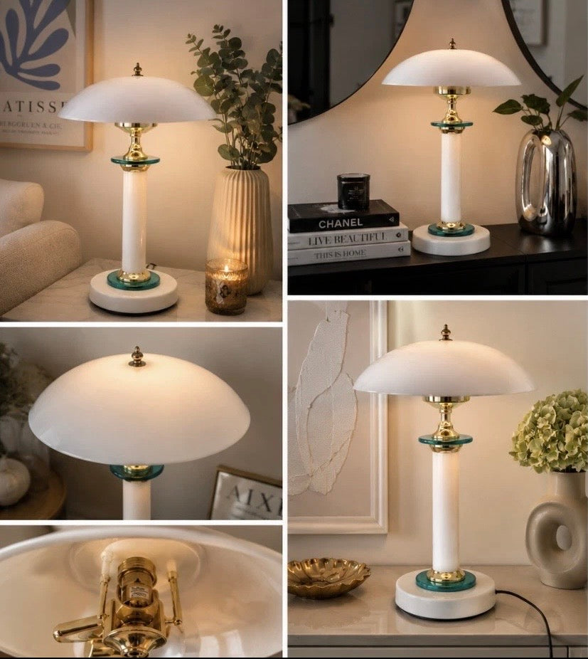 Lampe Champignon Design Postmodern Blanc Doré Turquoise 80s