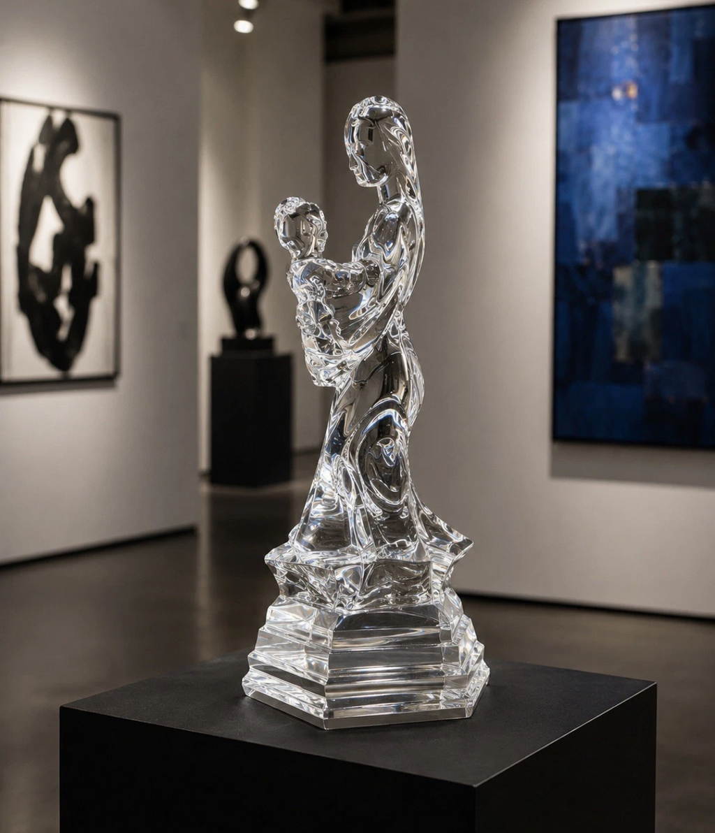 Sculpture cristal RCR — Mère & Enfant, cristal au plomb 24%, Italie, H. 26 cm
