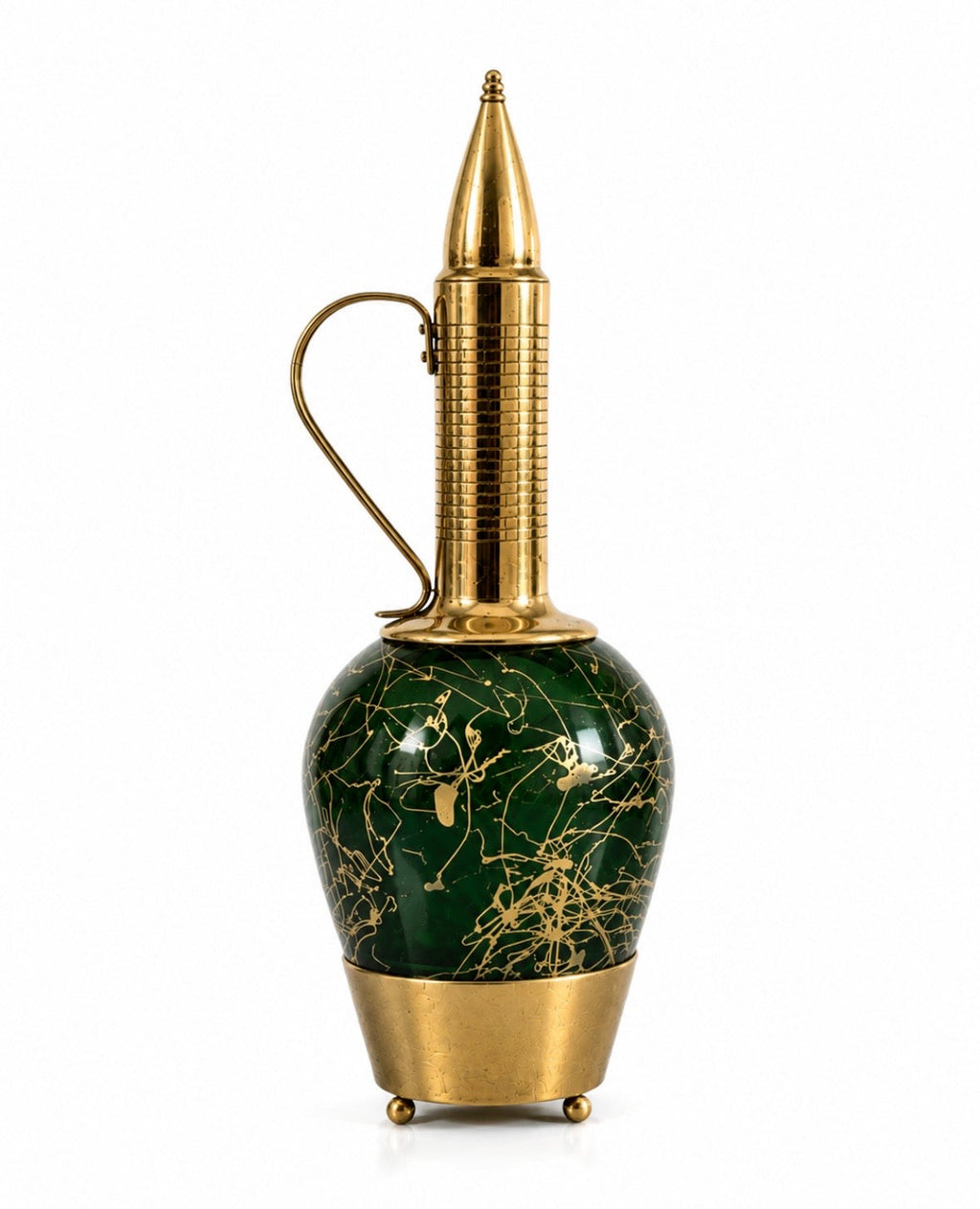 Carafe musicale vintage en verre vert et laiton – Années 60/70