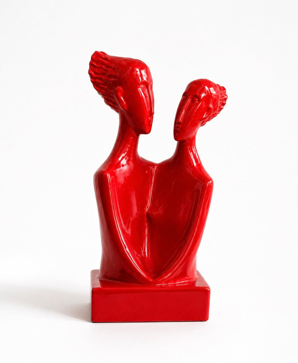 Statue contemporaine "Dialogue" en céramique rouge émaillée