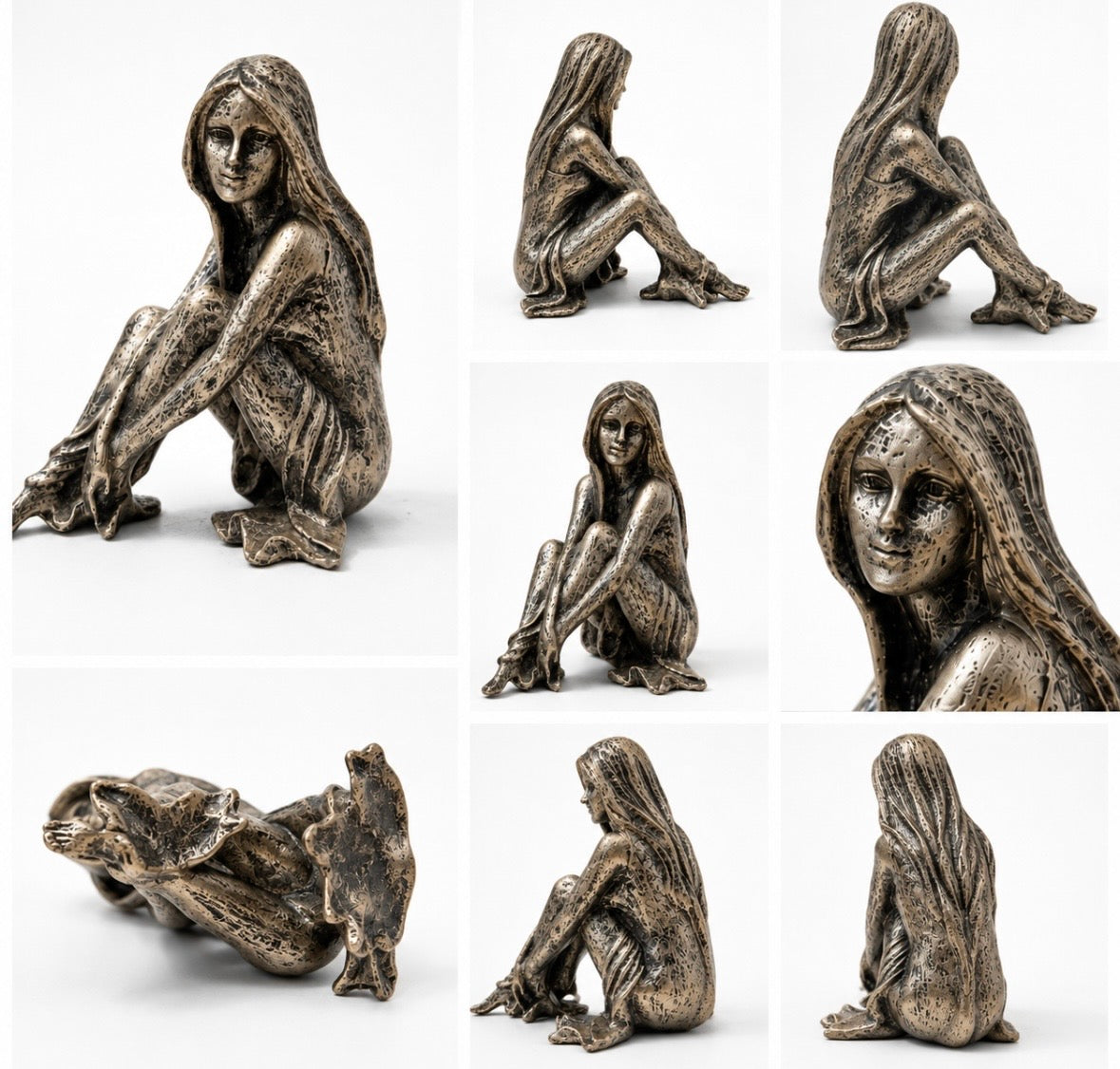 Sculpture décorative – Femme assise en finition argent vieilli