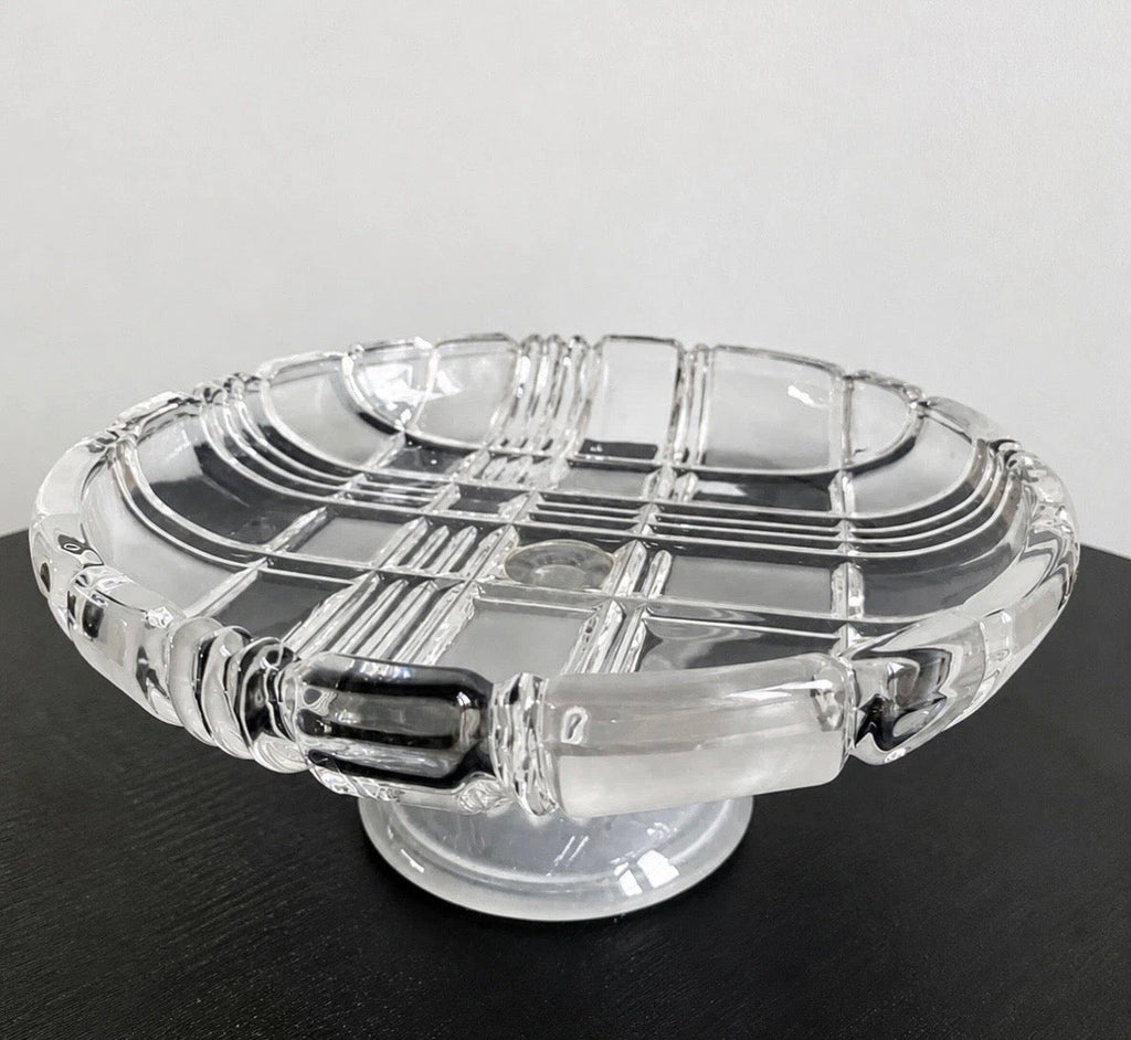 Mikasa Crystal Pedestal Bowl Art Deco Plaid Tartan — Bonbonnière Coupe sur Pied