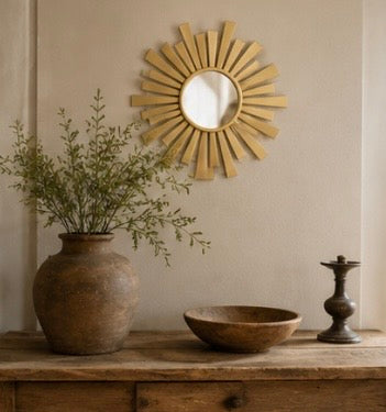 Miroir Soleil Vintage Doré – Design Mid-Century – Ø 27 cm