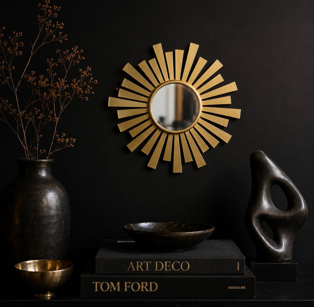Miroir Soleil Vintage Doré – Design Mid-Century – Ø 27 cm