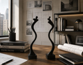 Duo de sculptures abstraites Corry Ammerlaan (CAN) — Métal patiné & socles marbre noir, H. 22 cm
