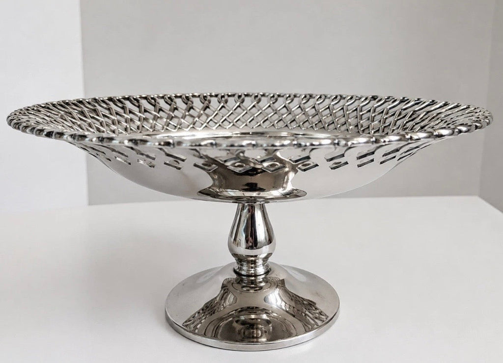 Vintage Chrome Fruit Bowl Schweden Schaetze — Coupe Oiseaux Relief 1960s Art Déco