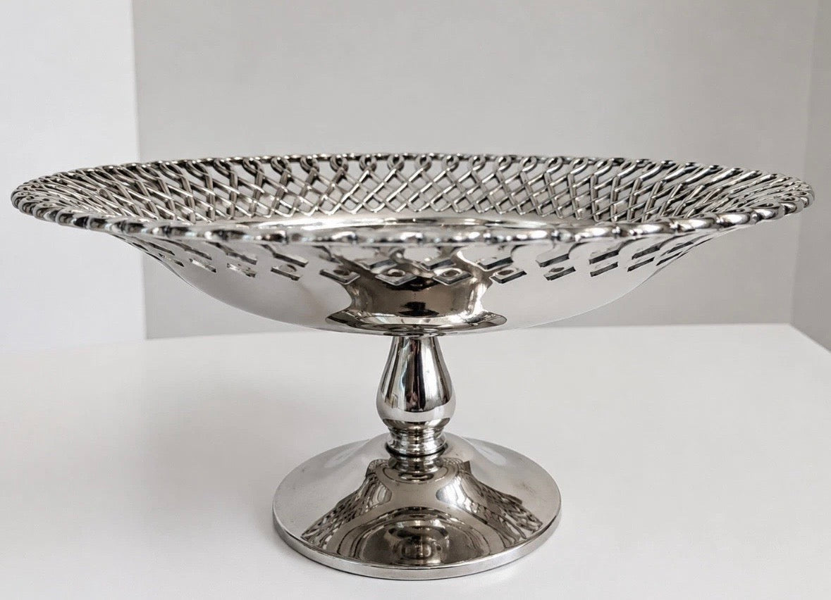 Vintage Chrome Fruit Bowl Schweden Schaetze — Coupe Oiseaux Relief 1960s Art Déco