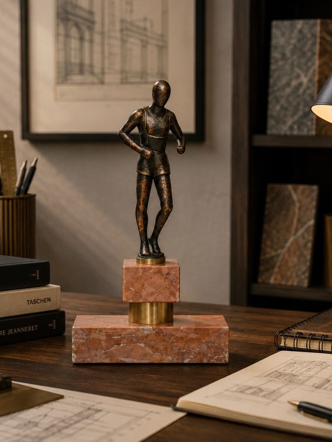 Statuette Athlète en Bronze sur Marbre Rose | Bronze Athlete Sculpture