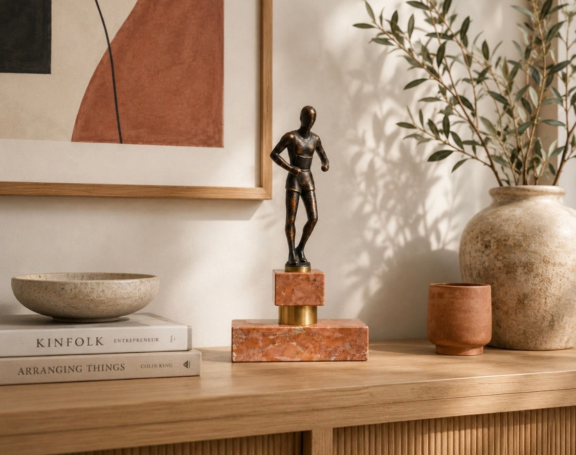 Statuette Athlète en Bronze sur Marbre Rose | Bronze Athlete Sculpture