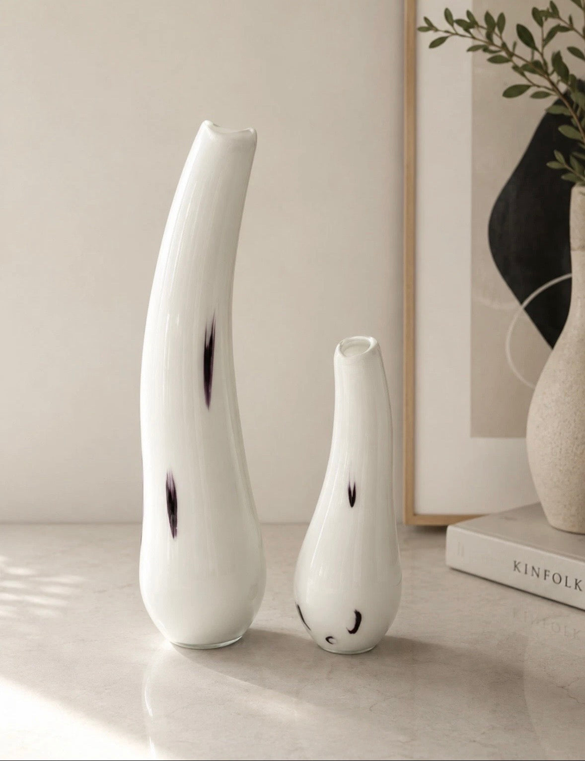 Paire de Vases Royal Art — Verre Blanc Organique Design Vintage Chic