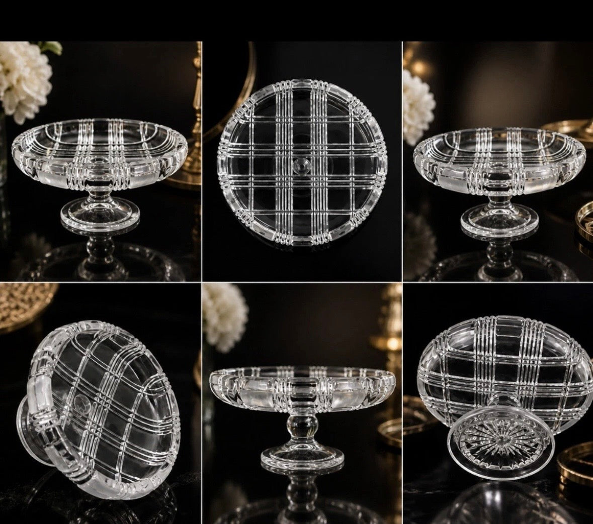 Mikasa Crystal Pedestal Bowl Art Deco Plaid Tartan — Bonbonnière Coupe sur Pied