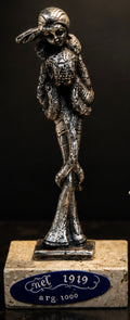 Paire de statuettes vintage plaquées argent sur socle minéral – Style italien