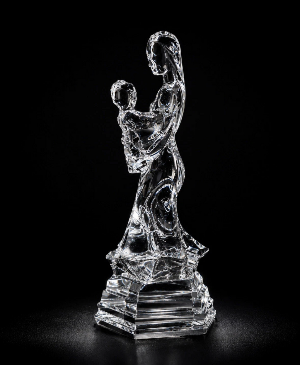 Sculpture cristal RCR — Mère & Enfant, cristal au plomb 24%, Italie, H. 26 cm