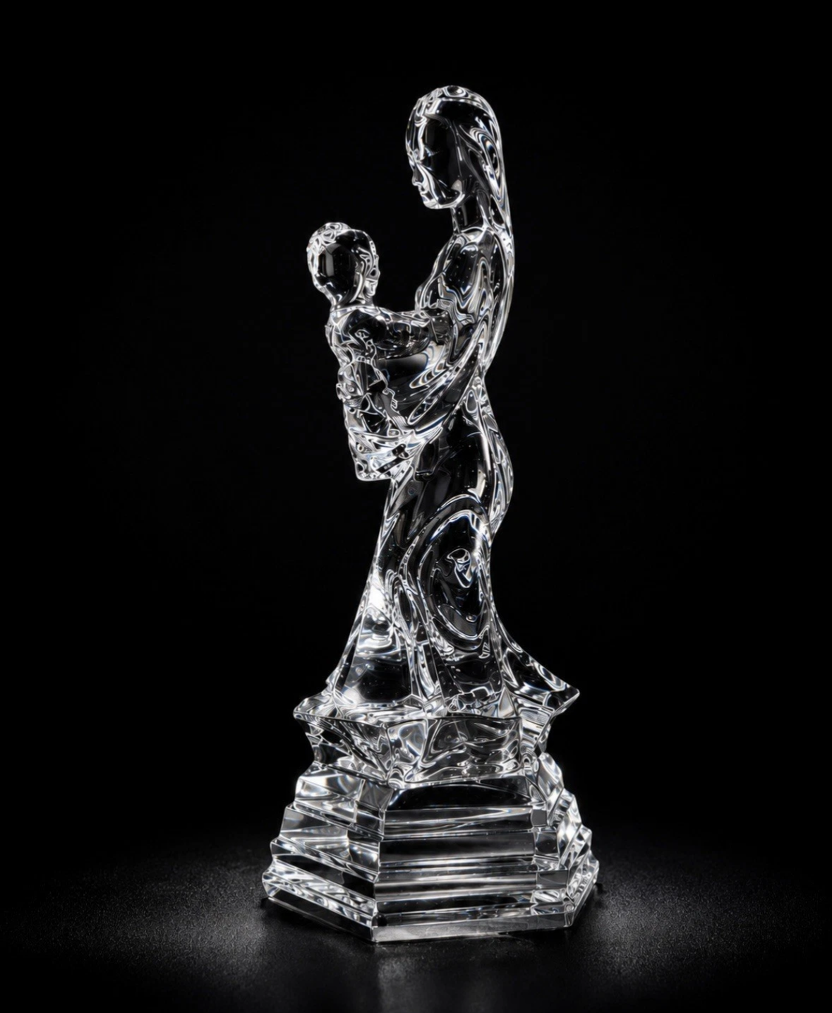 Sculpture cristal RCR — Mère & Enfant, cristal au plomb 24%, Italie, H. 26 cm