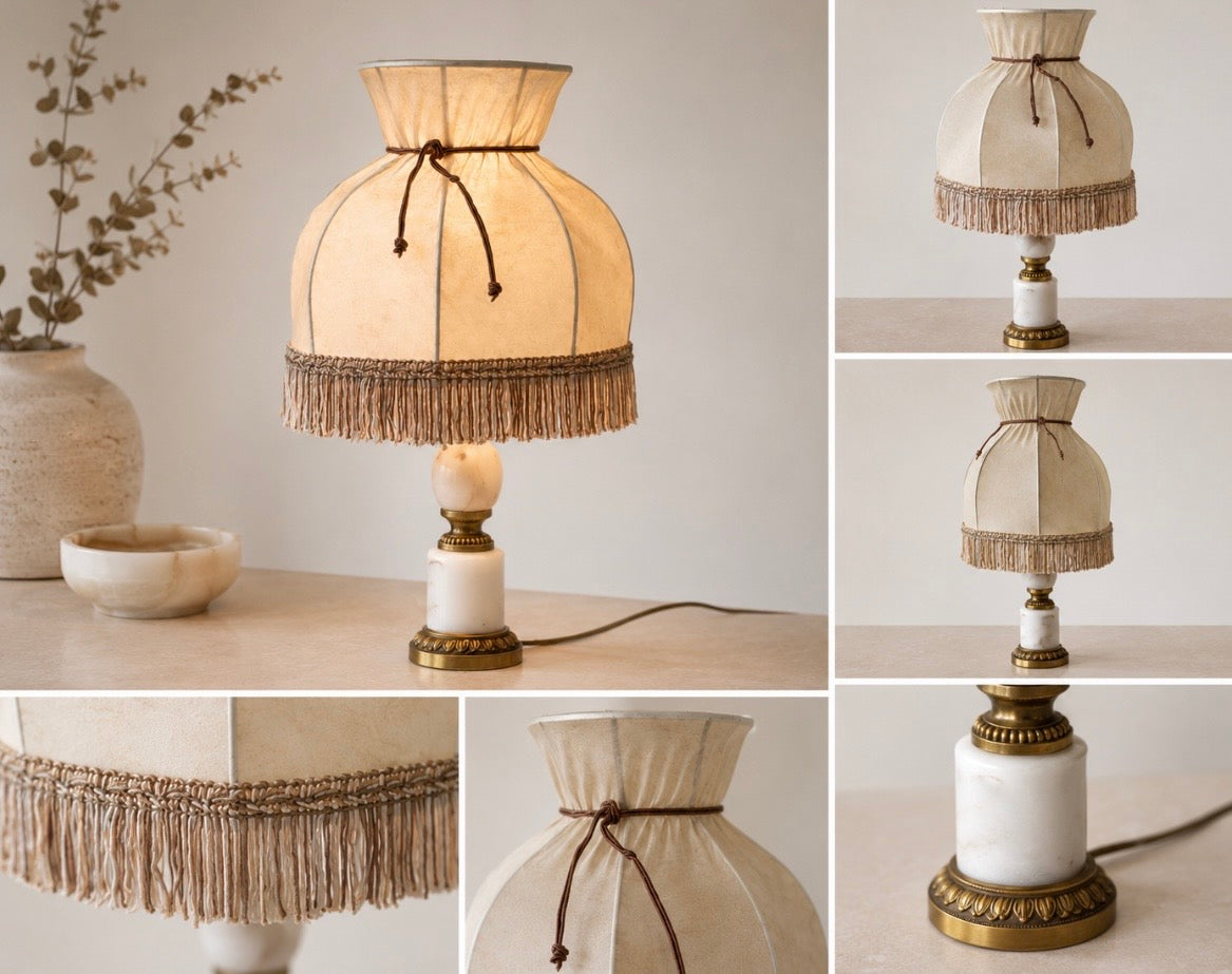 Lampe vintage albâtre & bronze doré – Années 60 – 35 cm