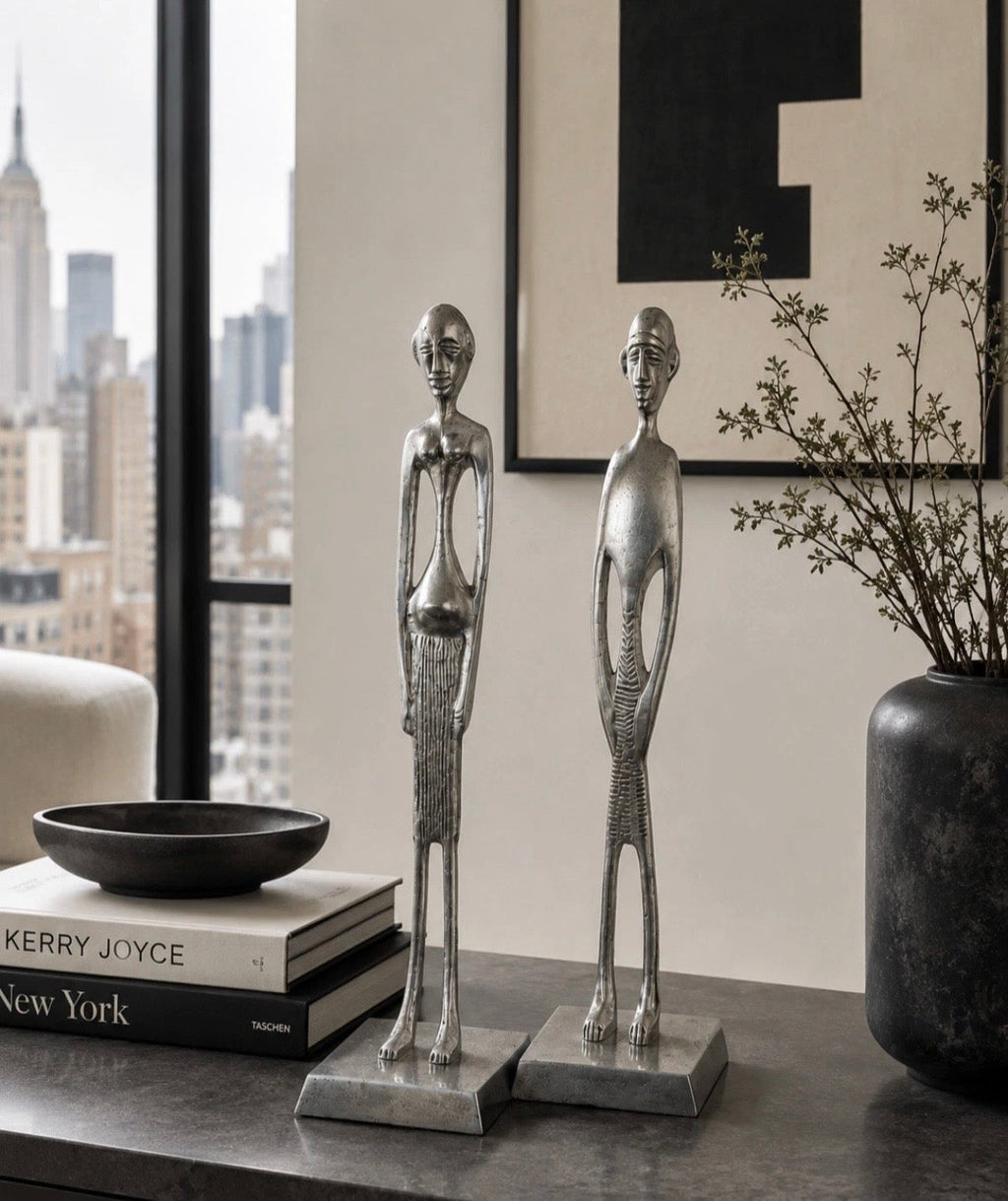 Couple Sculptures Aluminium Moderniste 35 cm — Modernist Aluminum Pair