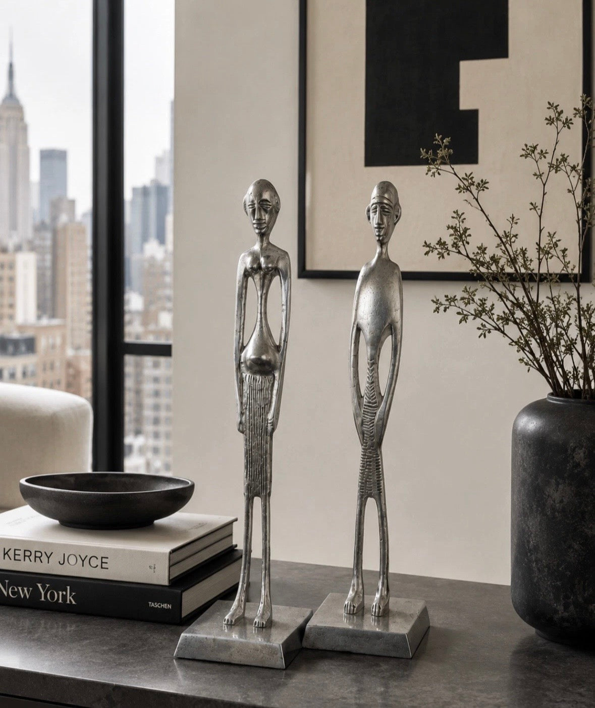 Couple Sculptures Aluminium Moderniste 35 cm — Modernist Aluminum Pair