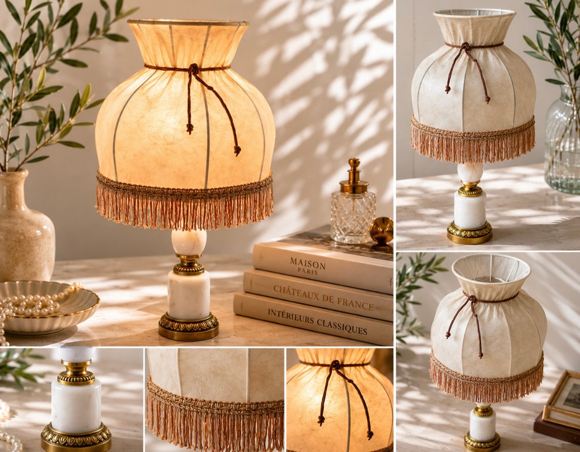 Lampe vintage albâtre & bronze doré – Années 60 – 35 cm