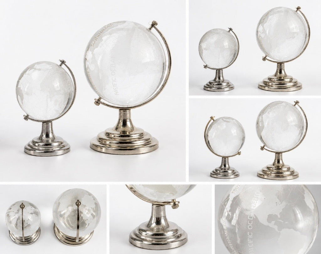 Globe terrestre décoratif en verre gravé – Lot de 2