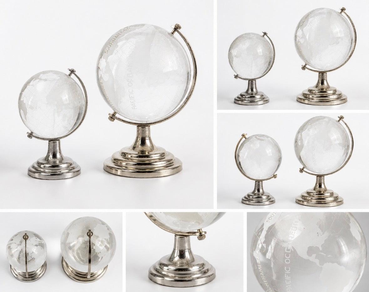 Globe terrestre décoratif en verre gravé – Lot de 2