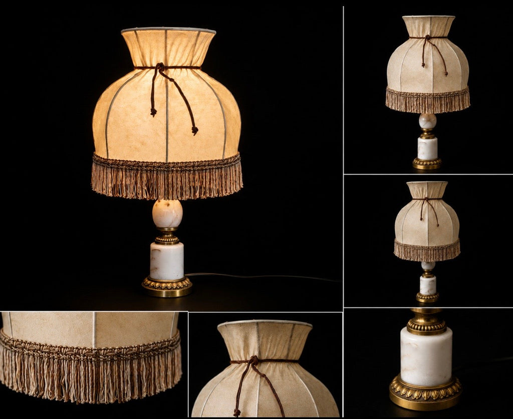 Lampe vintage albâtre & bronze doré – Années 60 – 35 cm