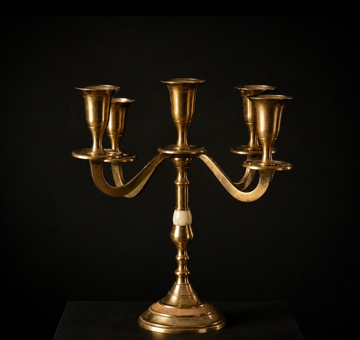 Candélabre vintage 5 branches en laiton & onyx – Années 1970