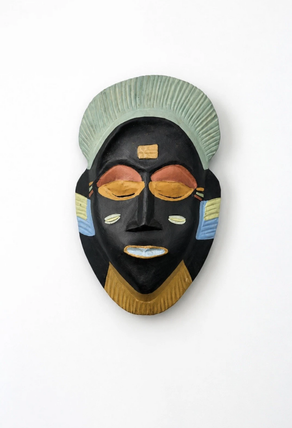 Masque africain vintage — Bois sculpté & peint à la main, 25 × 15 cm
